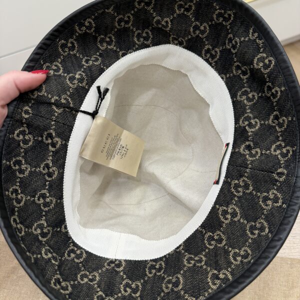Gucci Black Denim Leather Trim Large Bucket Hat