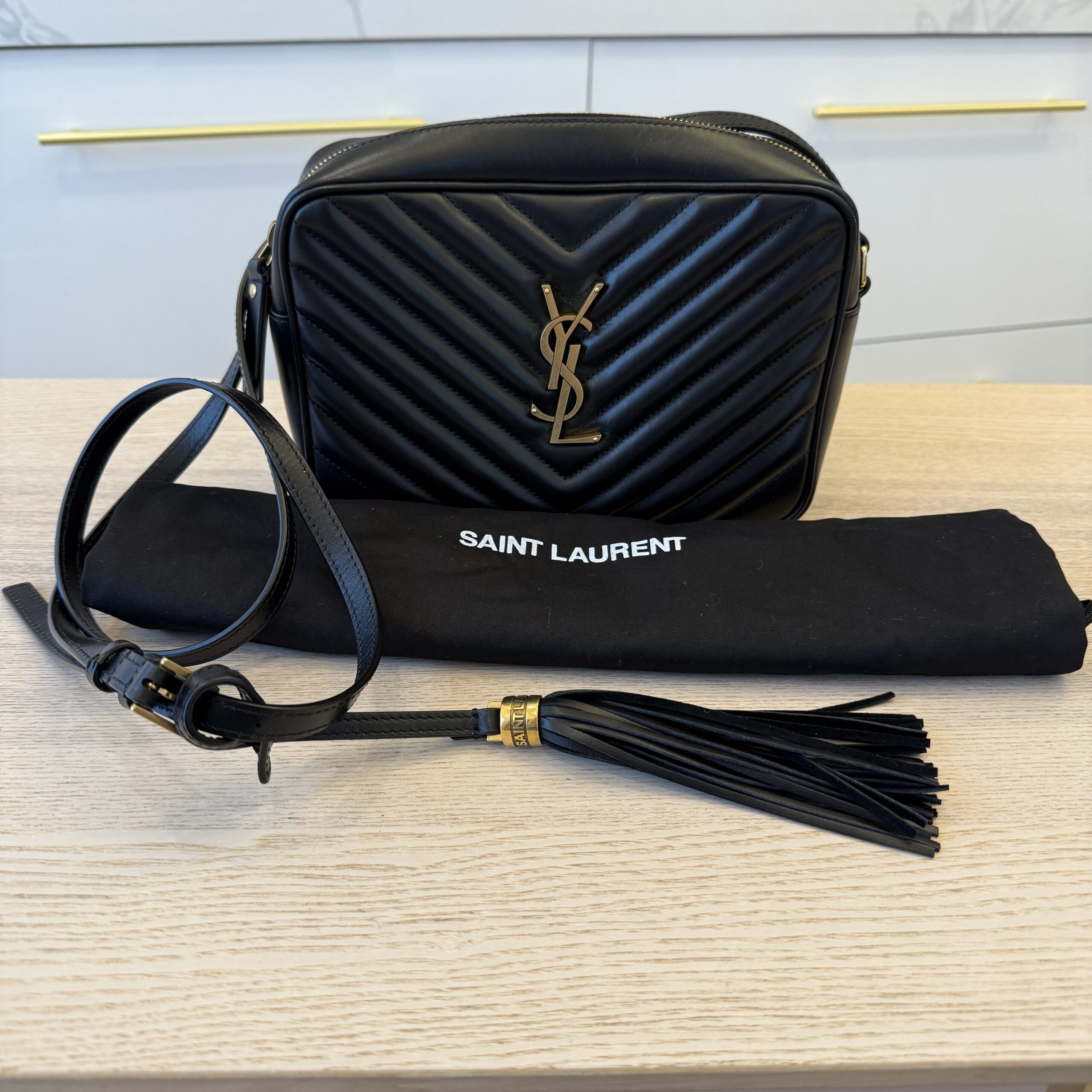 Saint Laurent (YSL) Calfskin Monogram Lou Camera Black Gold Hardware