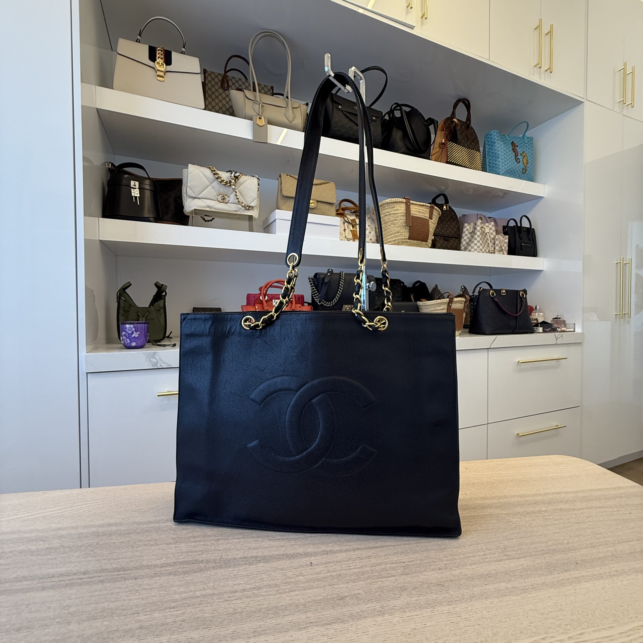 Chanel Timeless Caviar Chain Tote Black 24K Hardware