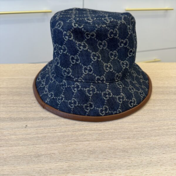 Gucci Blue Denim Leather Trim Large Bucket Hat