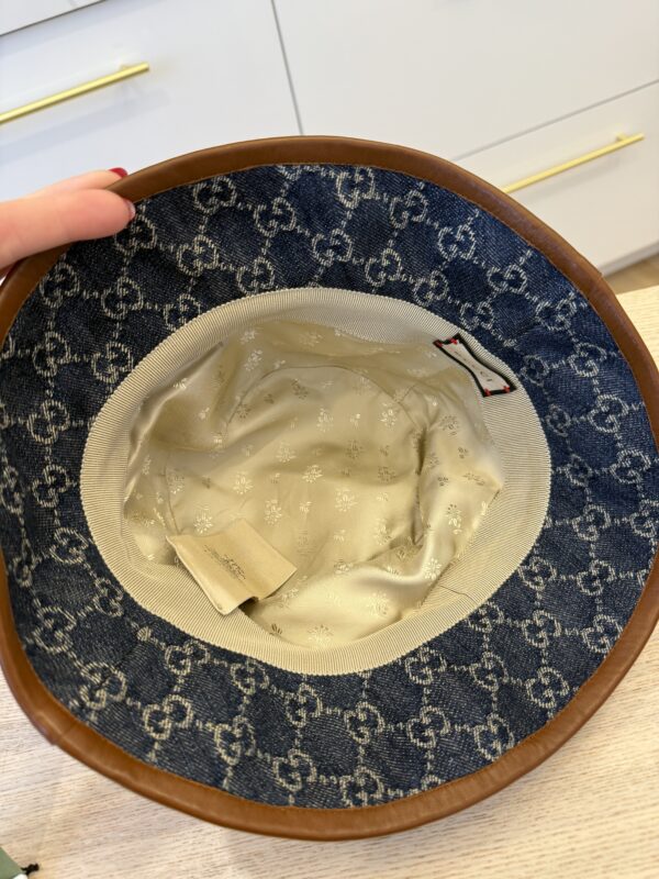 Gucci Blue Denim Leather Trim Large Bucket Hat