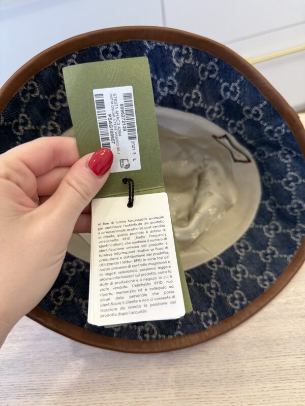 Gucci Blue Denim Leather Trim Large Bucket Hat