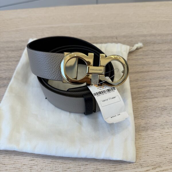 Salvatore Ferragamo Reversible and Adjustable Gancini Belt 32/80 Black and Tan