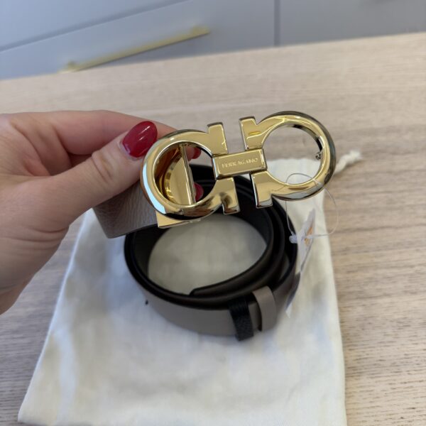 Salvatore Ferragamo Reversible and Adjustable Gancini Belt 32/80 Black and Tan