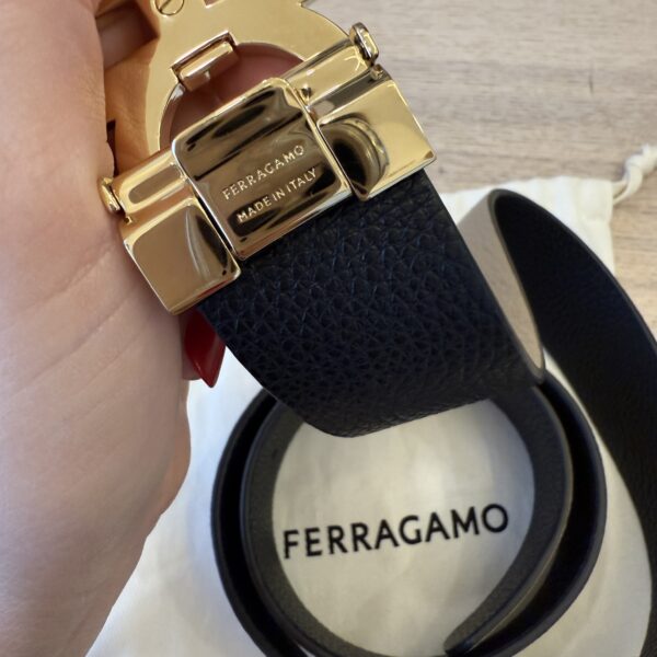 Salvatore Ferragamo Reversible and Adjustable Gancini Belt 32/80 Black and Tan
