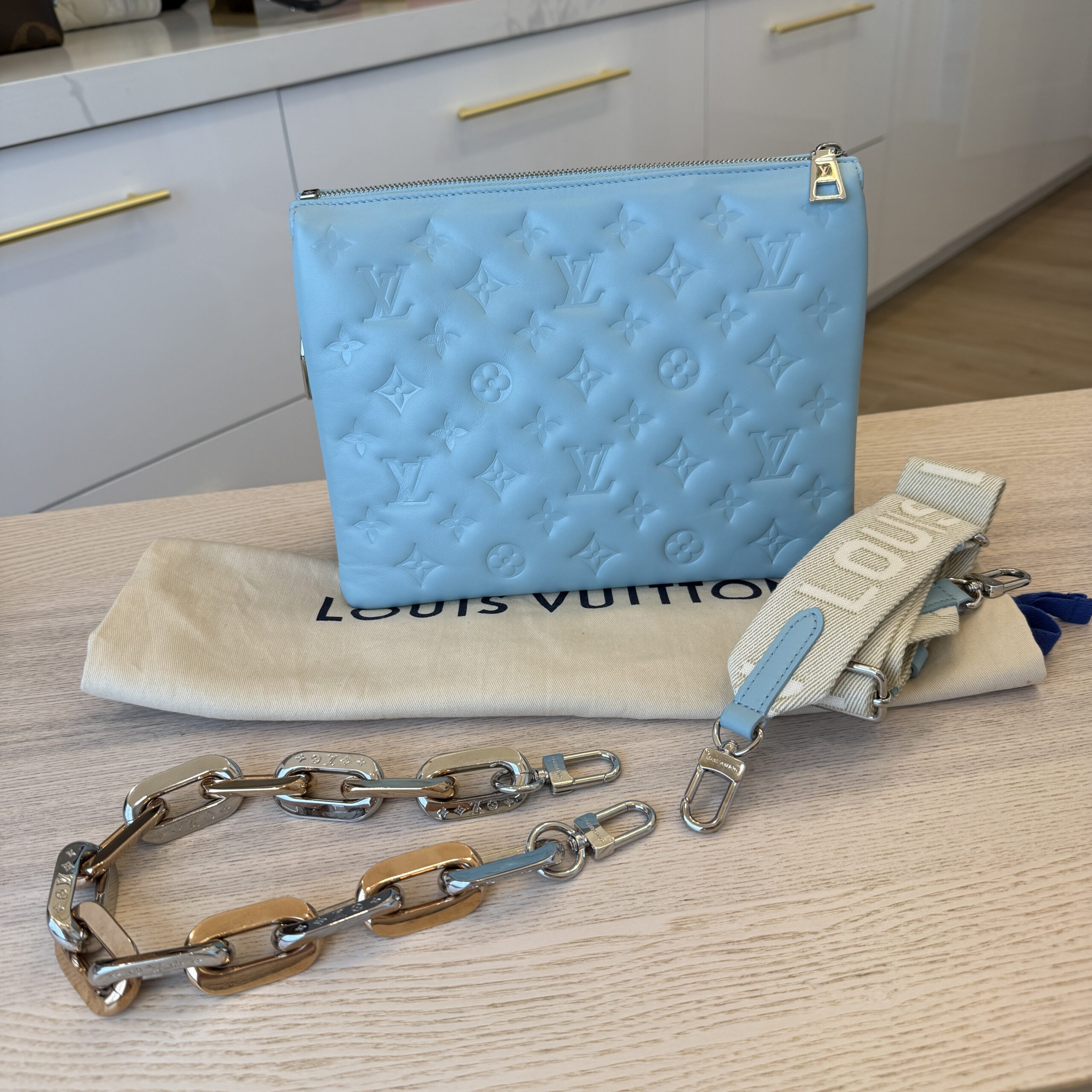 Louis Vuitton Lambskin Embossed Monogram Coussin PM