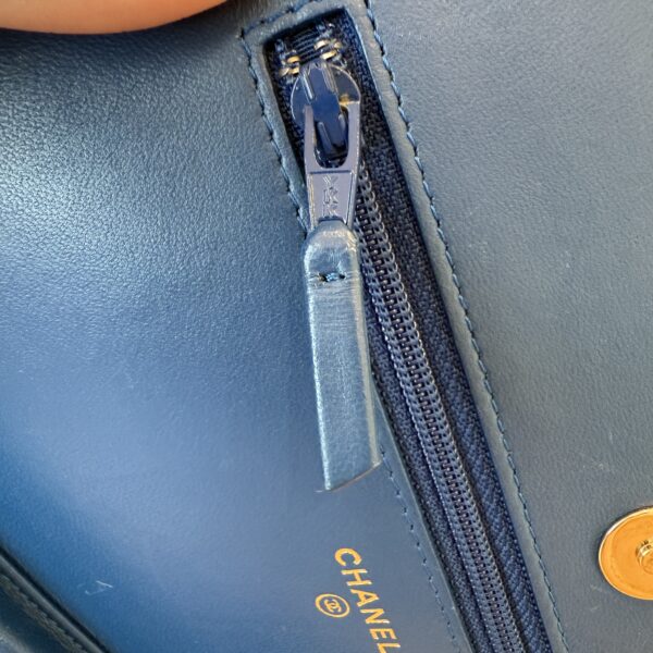 Chanel Lambskin Chevron Boy Wallet On Chain WOC Blue Light Gold Hardware