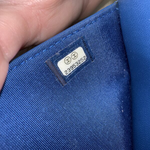 Chanel Lambskin Chevron Boy Wallet On Chain WOC Blue Light Gold Hardware