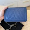 Chanel Lambskin Chevron Boy Wallet On Chain WOC Blue Light Gold Hardware