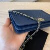 Chanel Lambskin Chevron Boy Wallet On Chain WOC Blue Light Gold Hardware