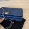 Chanel Lambskin Chevron Boy Wallet On Chain WOC Blue Light Gold Hardware