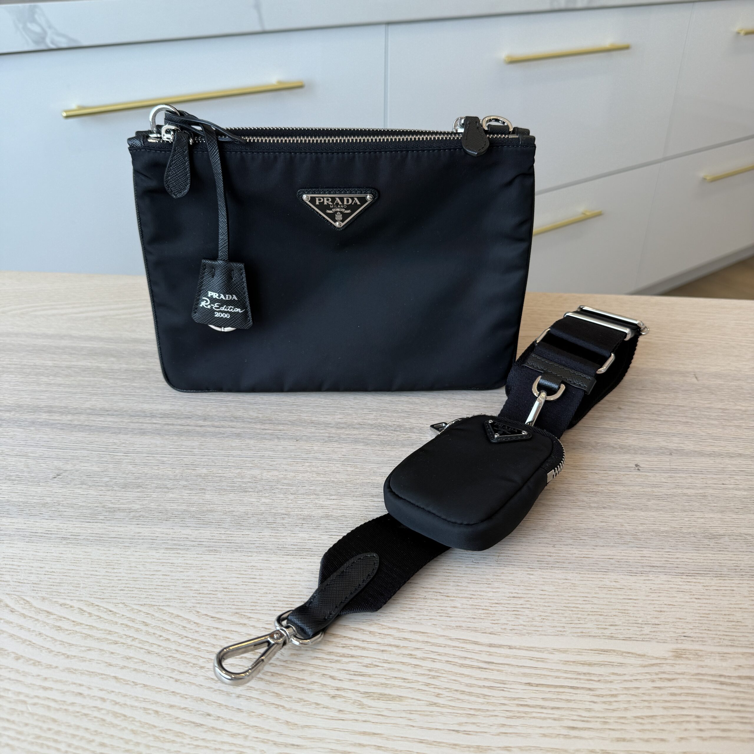 Prada Re-Nylon Saffiano Re-Edition 2000 Double Zip Crossbody Bag Black