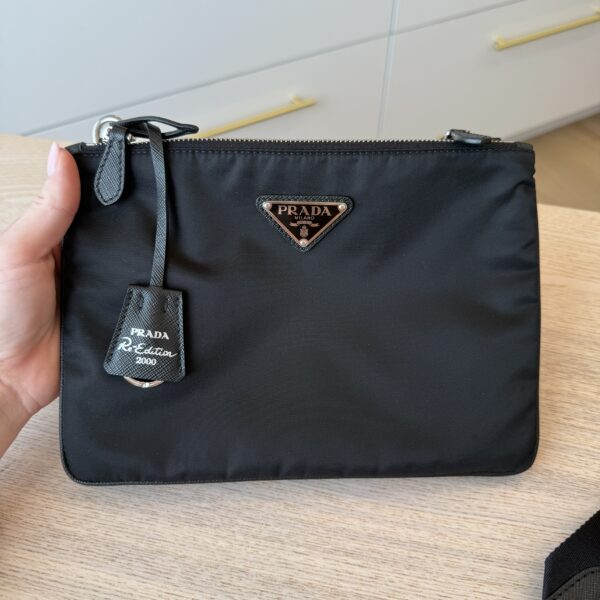 Prada Re-Nylon Saffiano Re-Edition 2000 Double Zip Crossbody Bag Black
