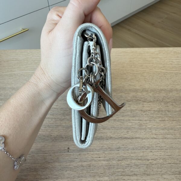 Christian Dior Metallic Silver Lambskin Wallet on Chain