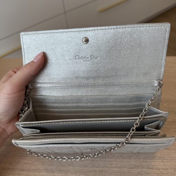 Christian Dior Metallic Silver Lambskin Wallet on Chain