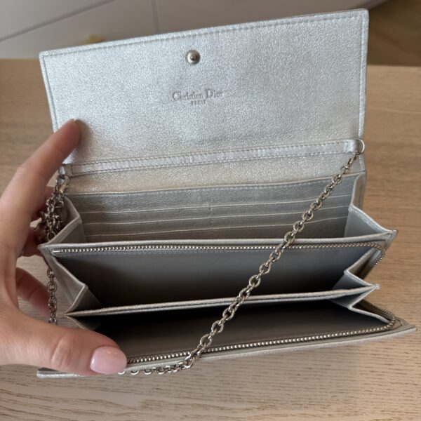 Christian Dior Metallic Silver Lambskin Wallet on Chain
