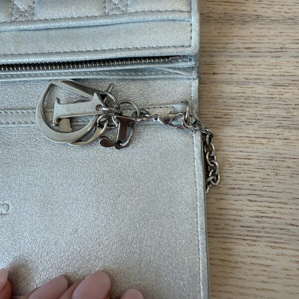 Christian Dior Metallic Silver Lambskin Wallet on Chain