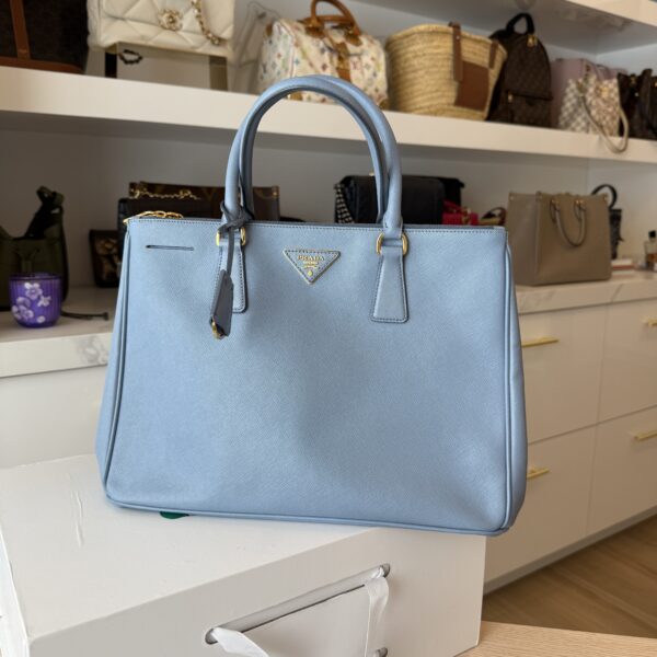 Prada Light Blue Saffiano Lux Leather Small Tote Bag