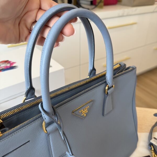 Prada Light Blue Saffiano Lux Leather Small Tote Bag