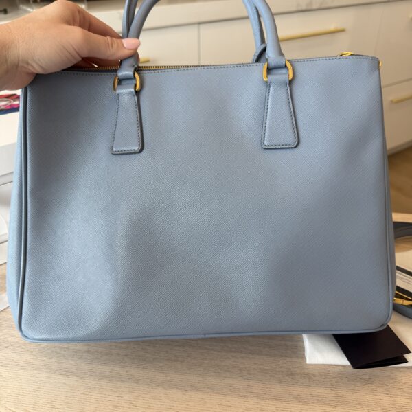 Prada Light Blue Saffiano Lux Leather Small Tote Bag