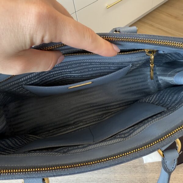 Prada Light Blue Saffiano Lux Leather Small Tote Bag