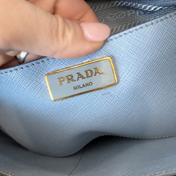 Prada Light Blue Saffiano Lux Leather Small Tote Bag