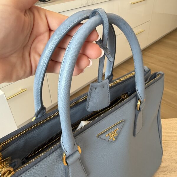 Prada Light Blue Saffiano Lux Leather Small Tote Bag