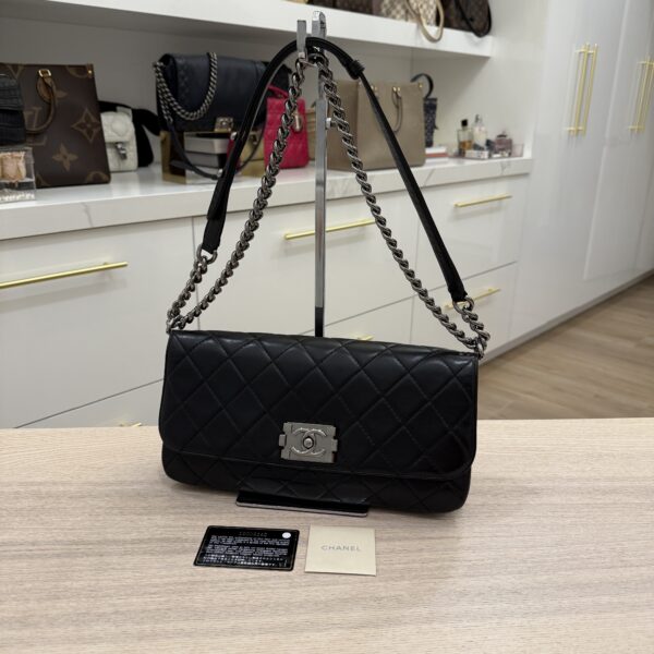 Chanel Lambskin Boy Accordion Flap Bag Black Silver Hardware