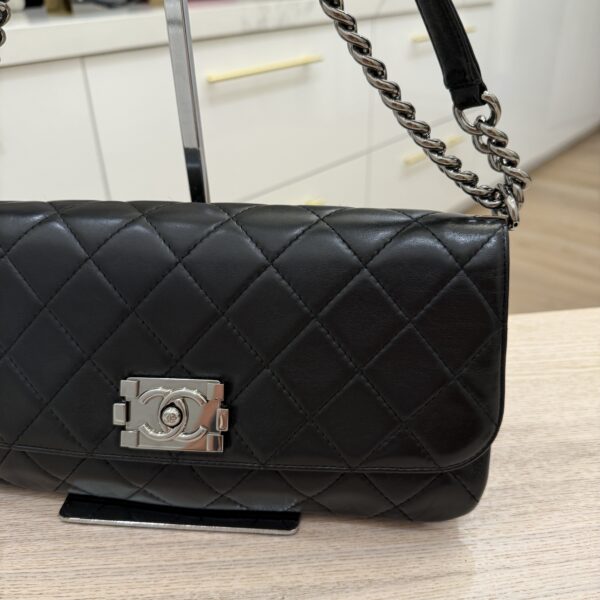 Chanel Lambskin Boy Accordion Flap Bag Black Silver Hardware