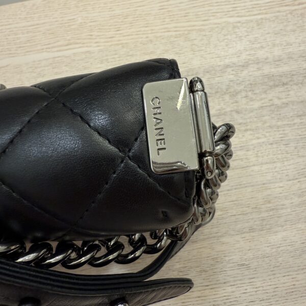 Chanel Lambskin Boy Accordion Flap Bag Black Silver Hardware