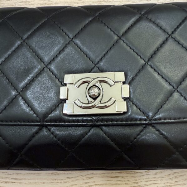 Chanel Lambskin Boy Accordion Flap Bag Black Silver Hardware
