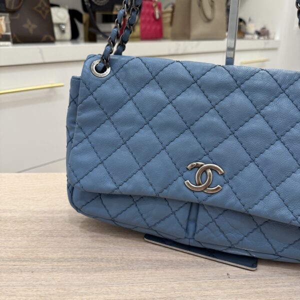 Chanel Wild Stich Twin Pocket Single Flap Blue Palladium Hardware