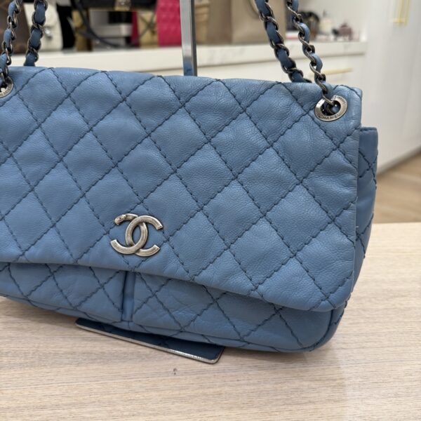 Chanel Wild Stich Twin Pocket Single Flap Blue Palladium Hardware
