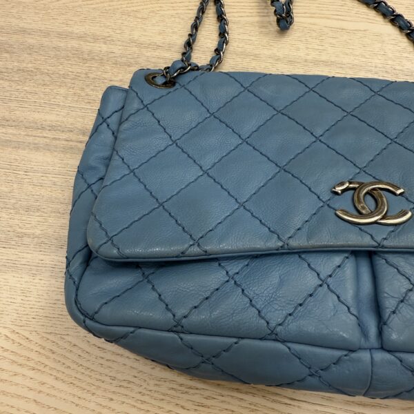 Chanel Wild Stich Twin Pocket Single Flap Blue Palladium Hardware