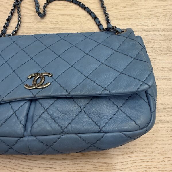 Chanel Wild Stich Twin Pocket Single Flap Blue Palladium Hardware