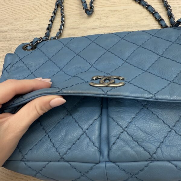 Chanel Wild Stich Twin Pocket Single Flap Blue Palladium Hardware