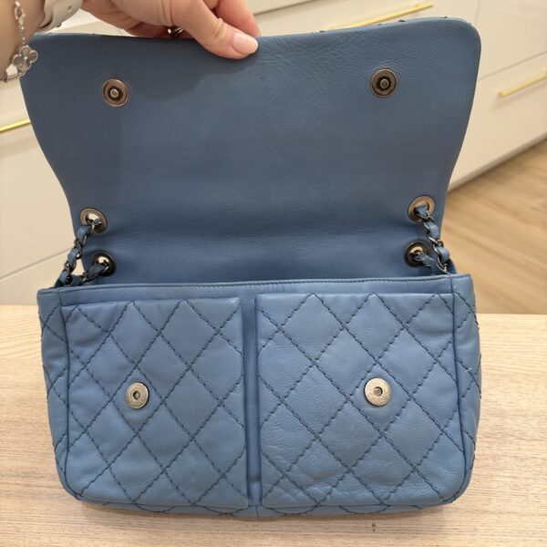 Chanel Wild Stich Twin Pocket Single Flap Blue Palladium Hardware