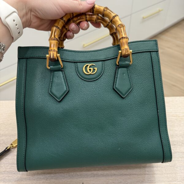 Gucci Textured Dollar Calfskin Web Small Diana Tote Bag Green