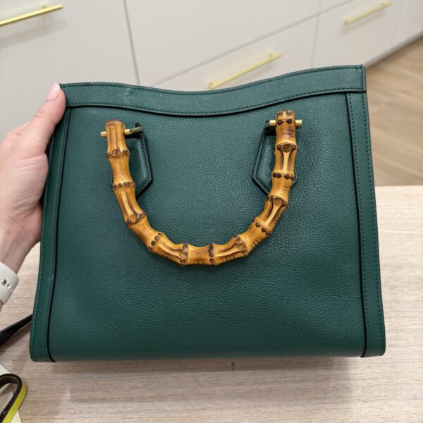 Gucci Textured Dollar Calfskin Web Small Diana Tote Bag Green