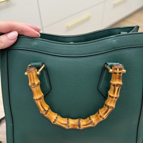 Gucci Textured Dollar Calfskin Web Small Diana Tote Bag Green