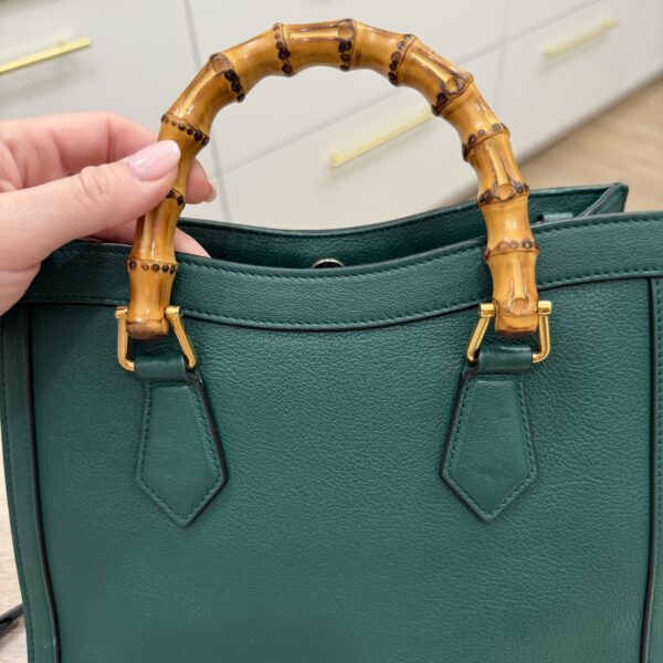 Gucci Textured Dollar Calfskin Web Small Diana Tote Bag Green