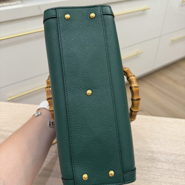 Gucci Textured Dollar Calfskin Web Small Diana Tote Bag Green