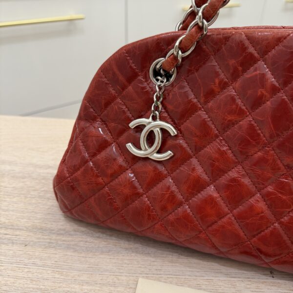 Chanel Red Crinkles Calfskin Leather Just Mademoiselle Bowling Bag