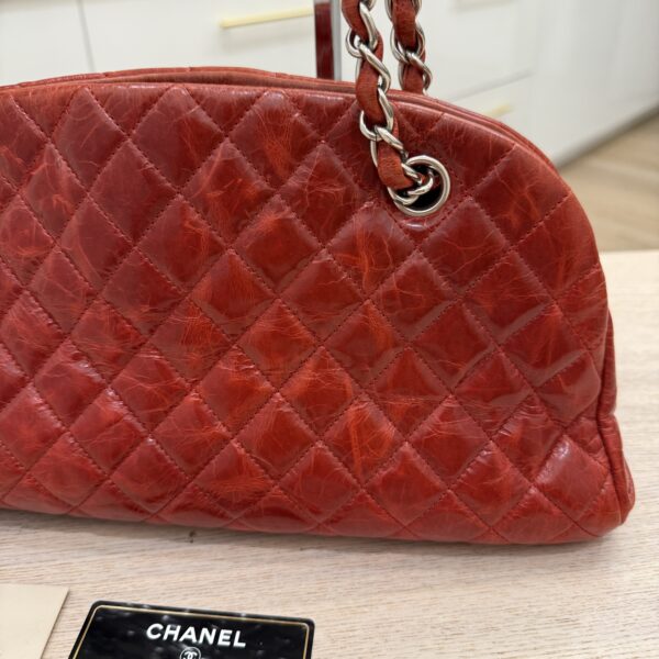 Chanel Red Crinkles Calfskin Leather Just Mademoiselle Bowling Bag