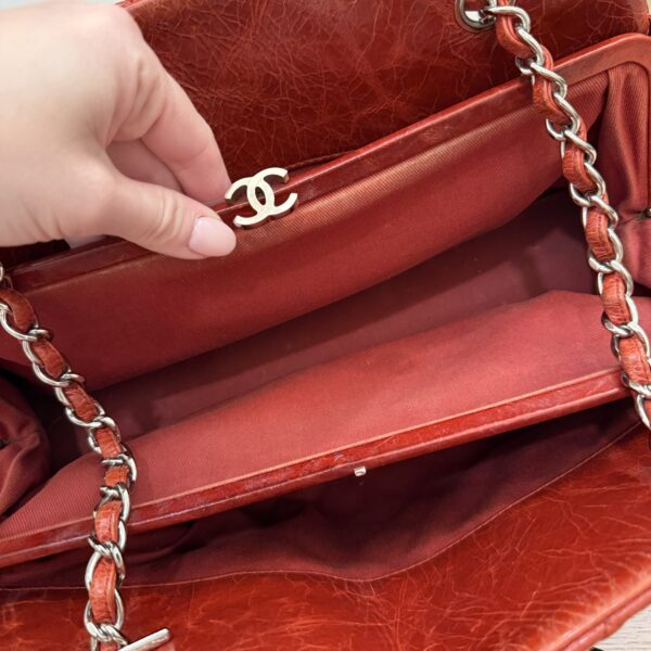 Chanel Red Crinkles Calfskin Leather Just Mademoiselle Bowling Bag