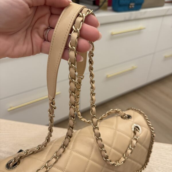 Chanel Chanel Beige Crumpled Calfskin Medium Chain All Over Flap Bag Beige Gold Hardware