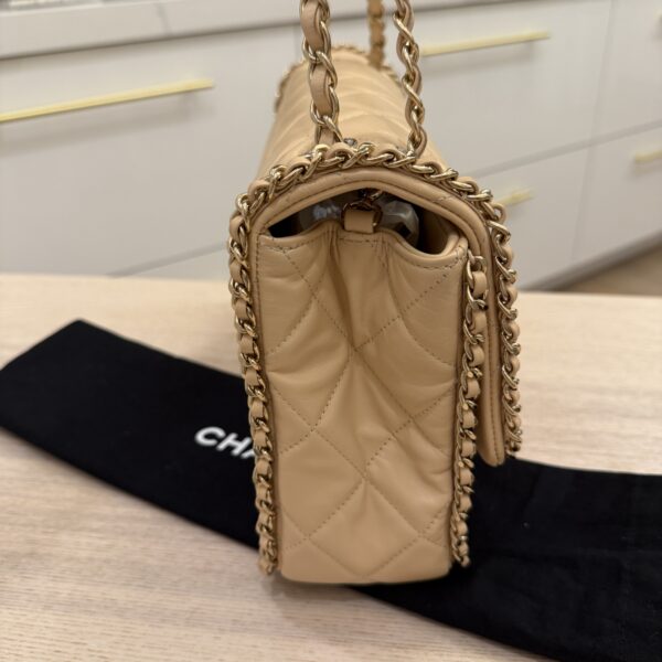 Chanel Chanel Beige Crumpled Calfskin Medium Chain All Over Flap Bag Beige Gold Hardware
