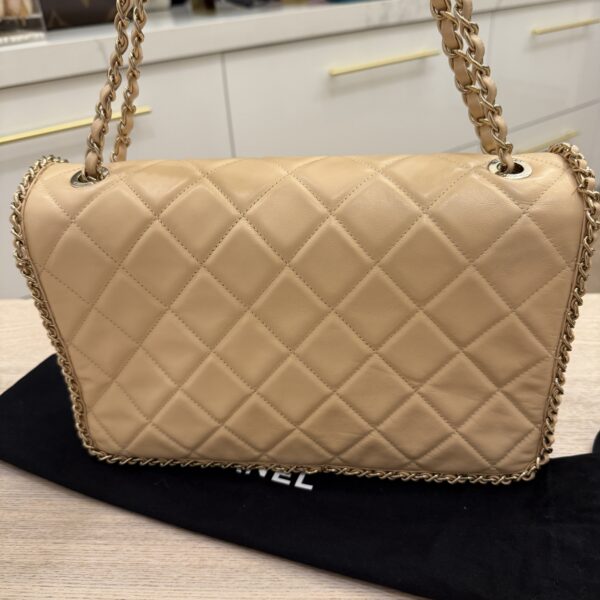 Chanel Chanel Beige Crumpled Calfskin Medium Chain All Over Flap Bag Beige Gold Hardware