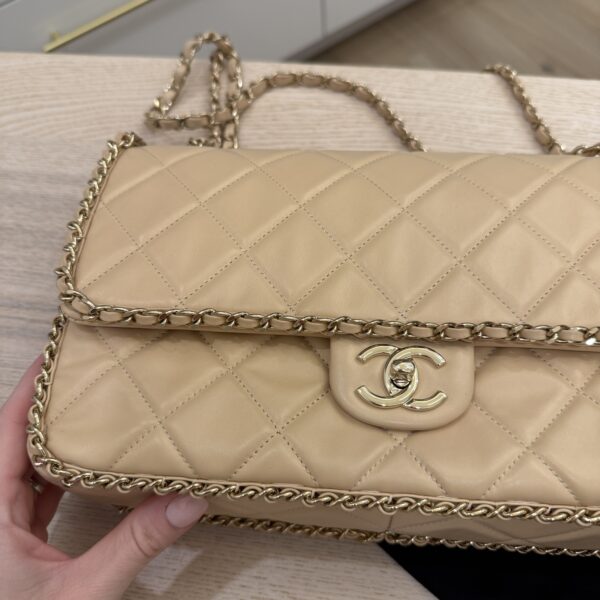 Chanel Chanel Beige Crumpled Calfskin Medium Chain All Over Flap Bag Beige Gold Hardware