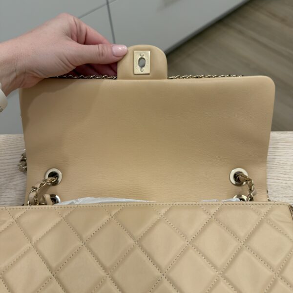Chanel Chanel Beige Crumpled Calfskin Medium Chain All Over Flap Bag Beige Gold Hardware